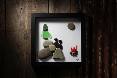 Pebble Campfire Under the Stars Shadow Box Art by Art by Amy