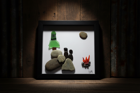 Pebble Campfire Under the Stars Shadow Box Art by Art by Amy