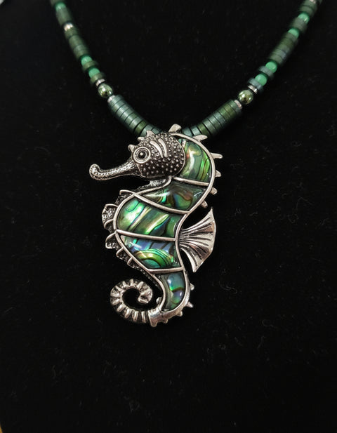 Outrageously Millie Abalone Seahorse Necklace and Earring Set