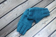 Load image into Gallery viewer, Teal Fingerless Mitts Size OSFA Acrylic Knitted Gloves
