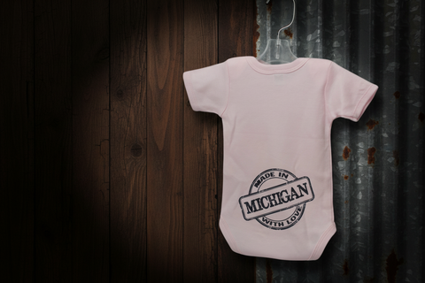 Pink "Made in Michigan with Love" Baby Onesie (6-12 Months)