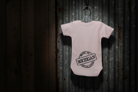 Pink "Made in Michigan with Love" Baby Onesie (6-12 Months)