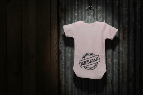 Pink "Made in Michigan with Love" Baby Onesie (6-12 Months)