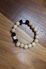 Load image into Gallery viewer, Black Mushrooms w/Tan Wood Beads Bracelet By Theiss Tye Dye Studio
