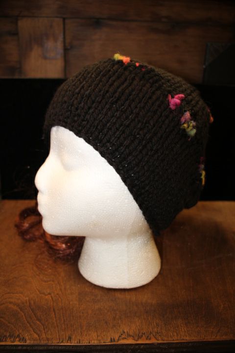 Black Knit Hat W/Pops Of Color