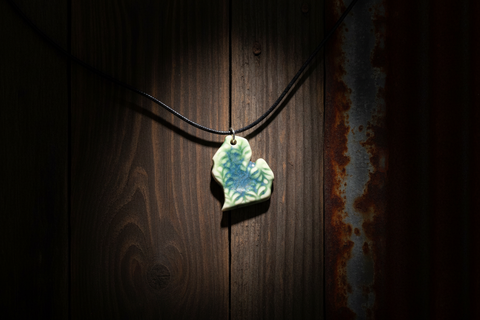 Handcrafted Green and Blue Michigan Pendant Necklace with Black Cord