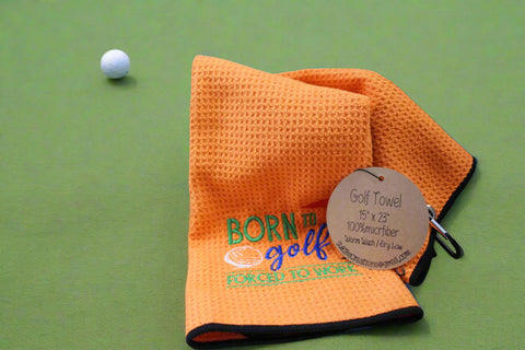 Born to Golf, Forced to Work Microfiber Golf Towel – Orange Edition