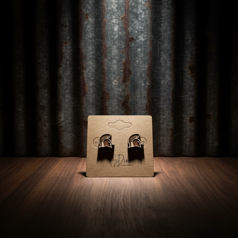 Spartan Helmet Shaped Wooden Stud Earrings