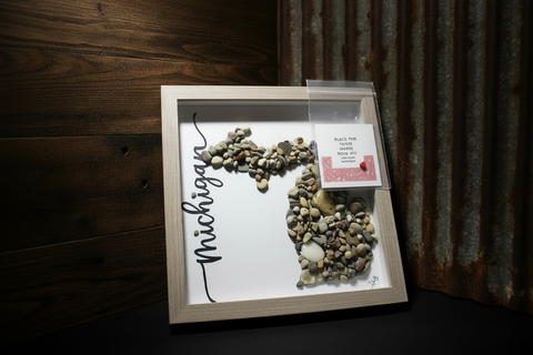 Michigan Stone Map Shadow Box Art by Art By Amy