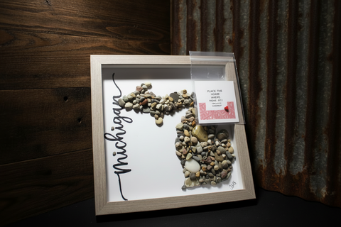 Michigan Stone Map Shadow Box Art by Art By Amy