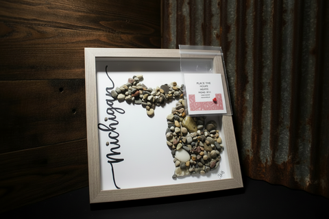 Michigan Stone Map Shadow Box Art by Art By Amy
