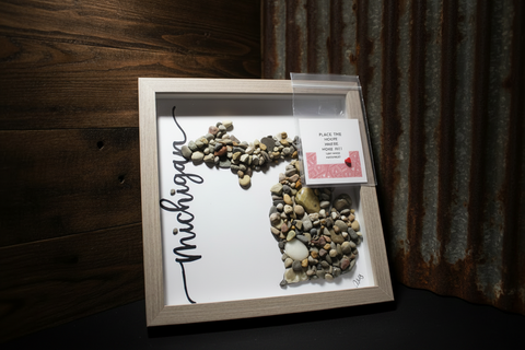 Michigan Stone Map Shadow Box Art by Art By Amy