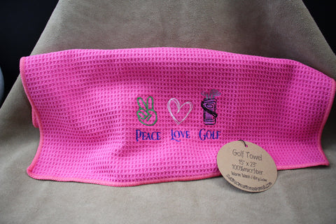 Peace Love Golf Embroidered Towel – Suki B's - Pink