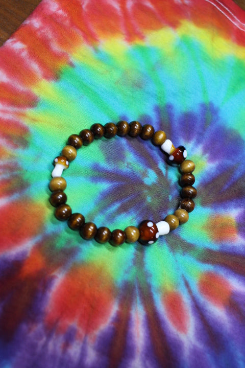 Mushroom Brown Wood Bead Bracelet by Theiss Tye Dye Studios