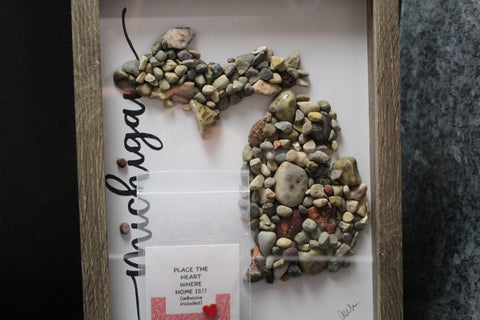 Stone and Pebble Michigan Shadow Box Art by Art By Amy 10 Inch