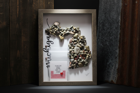Stone and Pebble Michigan Shadow Box Art by Art By Amy 10 Inch