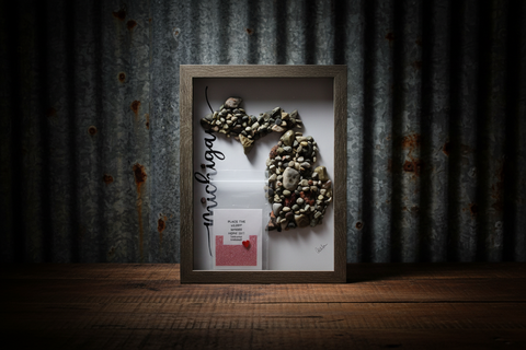 Stone and Pebble Michigan Shadow Box Art by Art By Amy 10 Inch