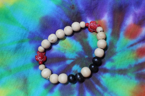 Red Turtle w/Tan and Black Wood Beads Bracelet By Theiss Tye Dye Studios