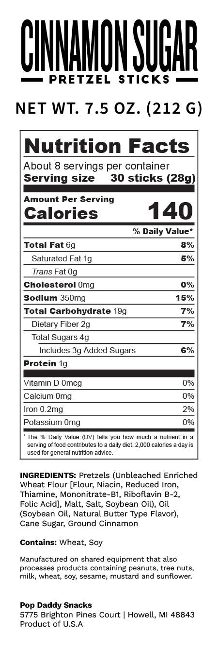 Cinnamon Sugar Pretzel Sticks Pop Daddy Pretzels 15 ounce Snack
