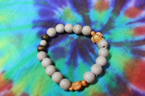 Orange Turtle with Tan and Brown Wood Beads Bracelet by Theiss Tye Dye Studios