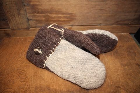 Lt and Dark Brown Mittens With Dark Brown Swirl Button