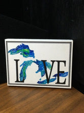 Load image into Gallery viewer, Michigan Love Wood Sign 6&quot; x 4&quot; by Ravaged Barn
