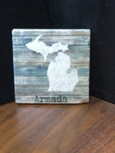 Load image into Gallery viewer, Michigan Green Barnwood Tile Coaster by Ravaged Barn
