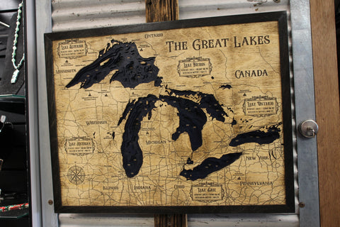 20" x 15 1/2" Great Lakes 3D Wood Map by Lucky Arrow Designs Wall Art & Prints