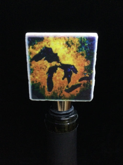 Fire Michigan Tile Wine Stopper by Ravaged Barn