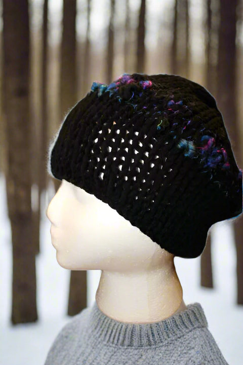 Black And Rainbow Striped Knit Hat