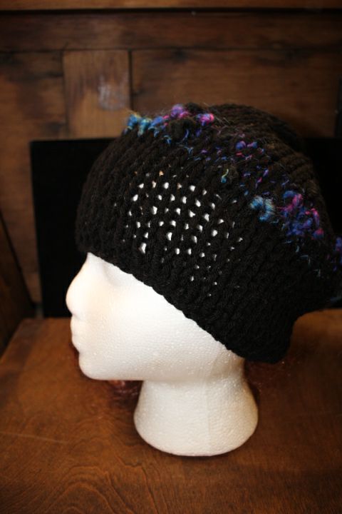 Black And Rainbow Striped Knit Hat