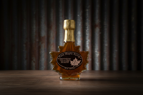 3.38 Fluid Ounces US Grade A Pure Michigan maple syrup Glass leaf bottle - Amber