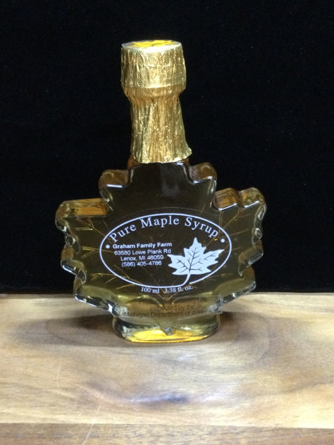 3.38 A Pure Michigan maple syrup Glass leaf bottle - Golden