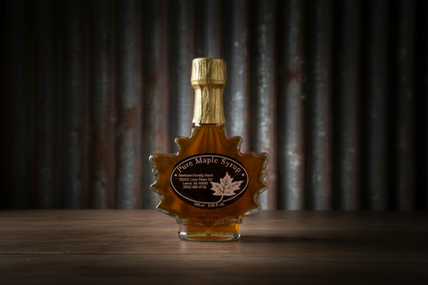 3.38 Fluid Ounces US Grade A Pure Michigan maple syrup Glass leaf bottle - Amber