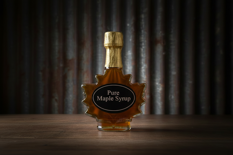 3.38 Fluid Ounces US Grade A Pure Michigan maple syrup Glass leaf bottle - Amber
