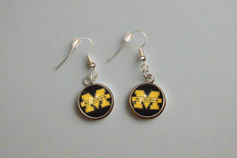 Handmade University of Michigan Logo Earrings with Silver-Tone Finish