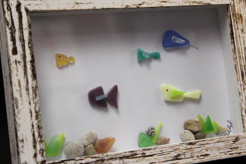 Rustic School of Fish Sea Glass Art by Art by Amy