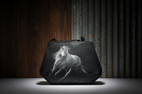 Black and White Galloping Horse Print Tote Bag with Black Straps – Elegant Mono