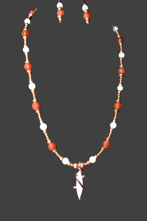 Opal Pendant w/ Opalite & Amber Bead Necklace & Earrings by Outrageously Millie