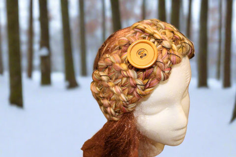 Fall Inspired Knitted Headband With Round Wood Button