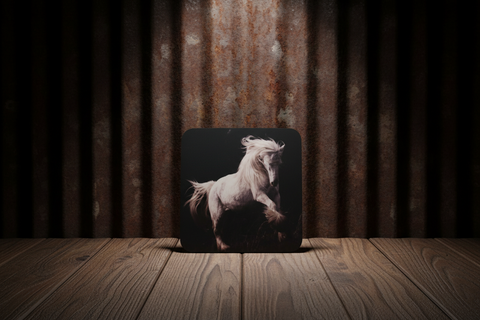 Black and White Prancing  Horse Photo Cork Backed Coaster by Genna Card