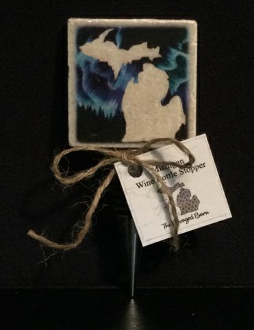 Northern Lights Background MI Tile Wine Stopper by Ravaged Barn