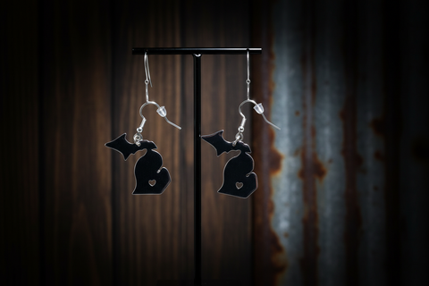 Handmade Stainless Steel Michigan Map Earring with Heart Cutout