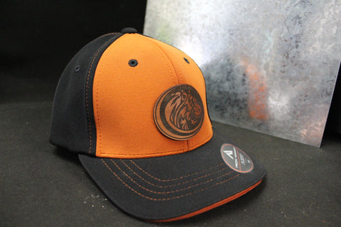 Youth Burnt Orange Tiger Leather Patch Flexfit Hat