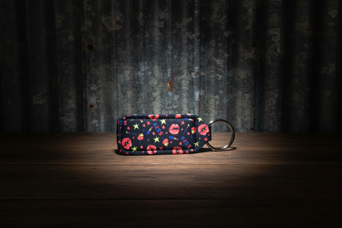 Black Fabric Chapstick Keychain with Red Kiss , Lips Pattern and Stars