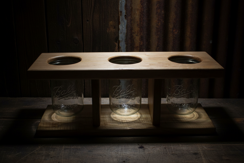 Handcrafted Wooden Three-Jar Holder – Light Maple, Sassafras & Maple Inlay by Or