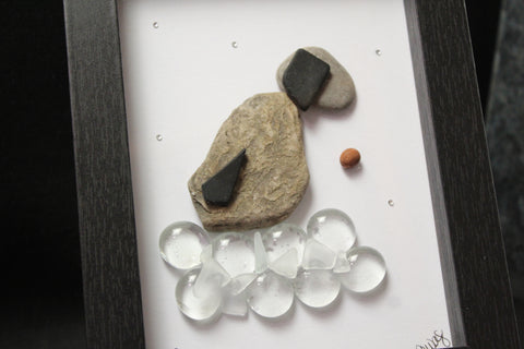 Handcrafted Dog Shadow Box Pebble Art by Art by Amy
