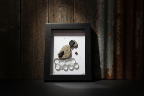 Handcrafted Dog Shadow Box Pebble Art by Art by Amy