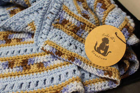 Suki B's Blue and Brown Striped Baby Blanket