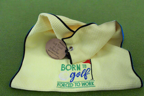 Born to Golf, Forced to Work Microfiber Golf Towel – Yellow Edition